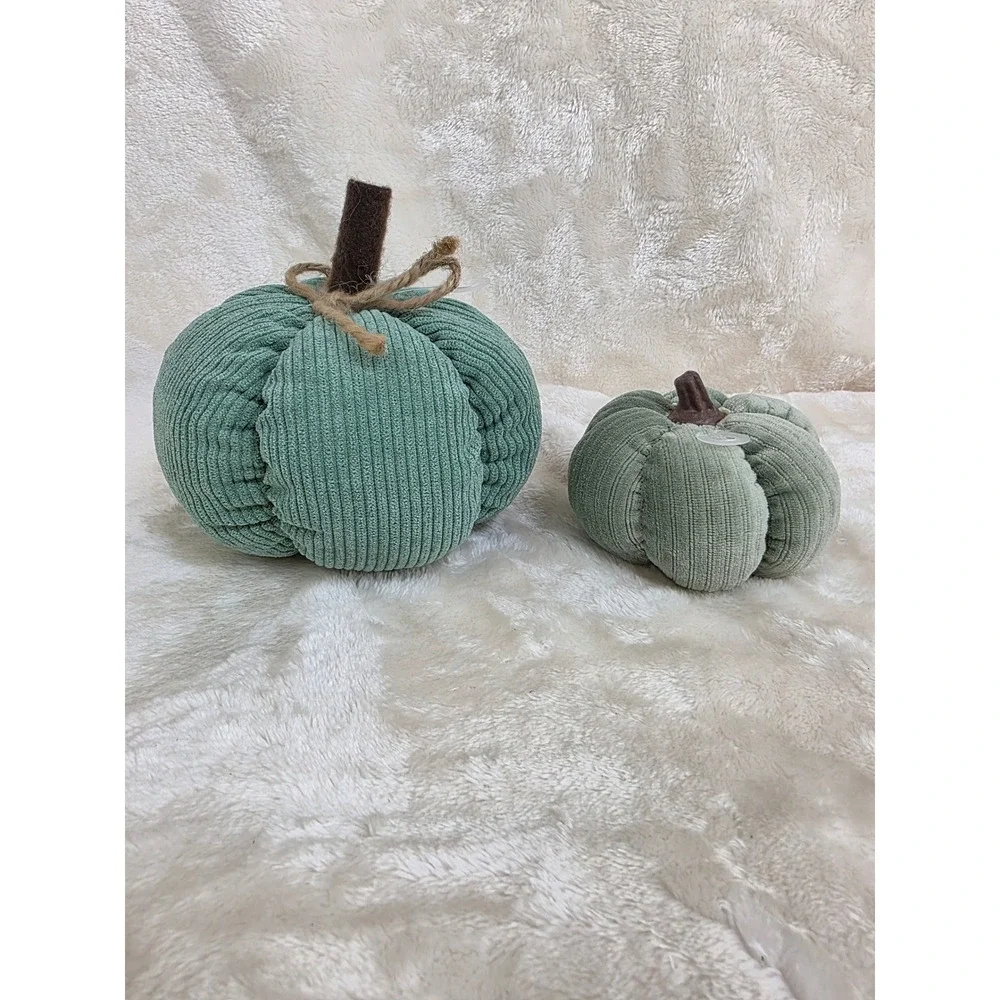 Lot‎ of 2 Plush Corduroy Pumpkins Fall Autumn Decor